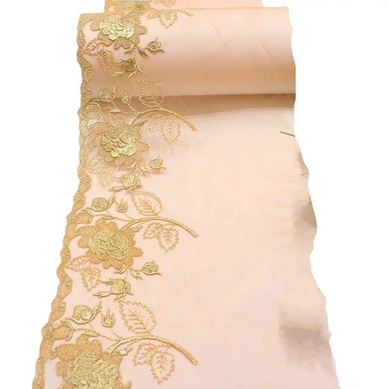 Hàng Mới Về Ren Thêu Màu Cam Lưới Màu Vàng Polyester Phụ Kiện May Mặc Ren Đệm Sofa Rèm Bán Sỉ Chiều Rộng 18.5Cm