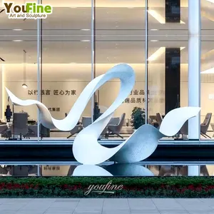 Outdoor Garden Modern Abstract White Stainless Steel Streamers Statue Sculpture