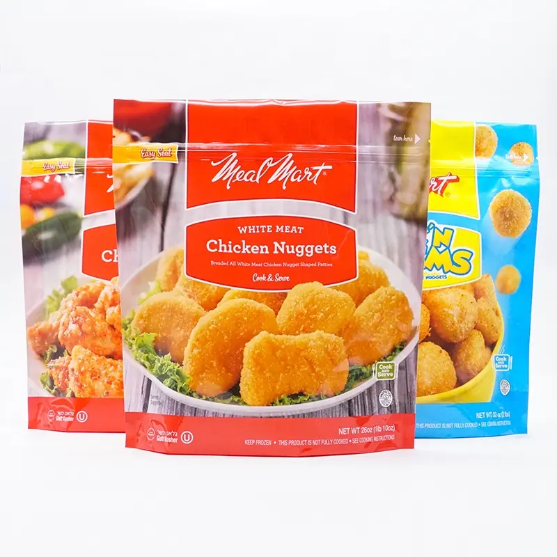 Custom Size Pattern Frozen Food packaging freezer bag Pack Frozen Food Chicken Nuggets Wings Packaging Pouch Bag