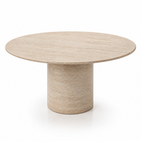 Table à manger sur piétement en travertin haut de gamme, table en pierre naturelle, table ronde en marbre