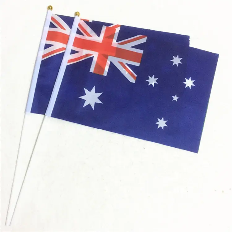 ที่มีคุณภาพดี100% โพลีเอสเตอร์ที่กำหนดเองมือถือธงสำหรับตกแต่งใช้โฆษณาพิมพ์ระเหิดมือถือออสเตรเลียธง