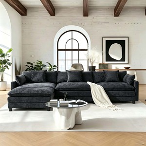 Sofá Moderno de Chenilla con Chaise Reversible, Asiento Profundo y Cómodo, 4 Plazas, Forma de L, Patas de Madera para Sala de Estar, Disponible en EE. UU. - Product Image 6