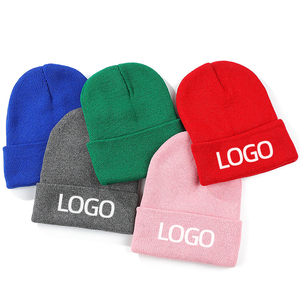 Promocional cálido liso Color sólido sombrero personalizado parche logotipo tejido estampado bordado invierno gorros de punto - Product Image 1