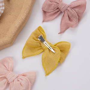 Ensemble de 5 pinces à cheveux en forme d'arc, en tissu de lin et de coton coloré, accessoires pour filles et bébés, broderie, ensemble de pinces à cheveux - Product Image 3