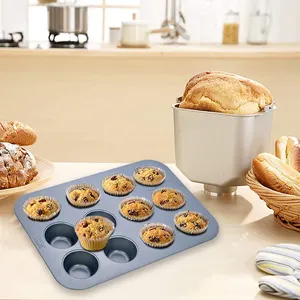 Xinze Bán Buôn Carbon Thép Lò Nướng Bakeware Không Dính 12 Cup Vòng Bánh Khuôn Cupcake Tin Muffin Khuôn Khay Nướng Bánh Pan