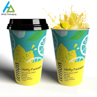 Tasse Boba en plastique jetable avec logo au design personnalisé IML givrée transparente pour les tasses à thé, café et boisson au lait avec couvercle