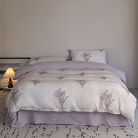 Ensemble de housse de couette 3 pièces en coton 100% 300TC, imprimé en grappe de lavande, en mousseline, antibactérien, respectueux de l'environnement, certifié OEKO-TEX, avec fermeture éclair