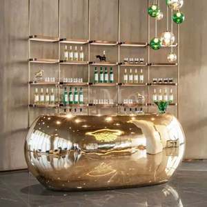 Barra de Bar de Acero Inoxidable Espejo EX979, Mostrador Metálico para Vestíbulo de Hotel, Espacios Interiores de Lujo - Product Image 1