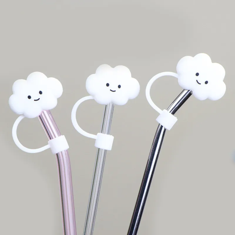 Wholesale new cute kawaii blue pink designer straw cover 10 mm white cloud straw topper charms