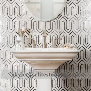 Mosaïque de marbre blanc ALLURE RUG MOSAIC CARRARA BELLA PEARL GRAY, carreaux de luxe en jet d'eau pour bar, restaurant, villa, hôtel - Product Image 5