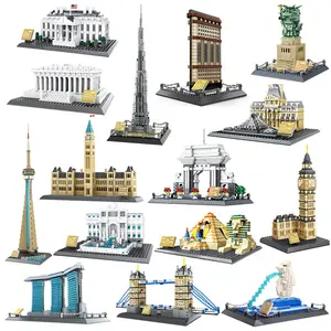 WANGE Kota Blok Bangunan Menara Eiffel Taj Mahal Patung Liberty Arsitektur Klasik Kompatibel Bata Mainan Hadiah