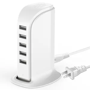 Tùy chỉnh khuyến mại 5 trong 1 USB Charger Adapter đứng xách tay gia đình Trạm Sạc máy tính để bàn cho điện thoại thông minh Nhà cung cấp điện