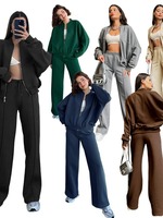 Nouveau femmes survêtement 2 pièces sweat à capuche zippé et jogger ensemble casual vêtements de sport polaire sweat à capuche surdimensionné 2 pièces ensemble femmes
