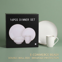 Lot de 16 pièces de vaisselle en porcelaine fine neuve pour hôtels, restaurants et traiteurs, bordure dorée, commande en gros, faible MOQ 10 lots