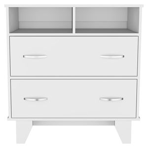Commode Aaron White à 2 tiroirs et 2 étagères, meubles de chambre minimalistes - Product Image 4