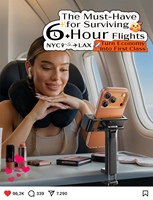 Support de téléphone pour avion LISEN Travel Essentials avec lumière, indispensable pour les longs voyages, support de téléphone mains libres, gadget en vol