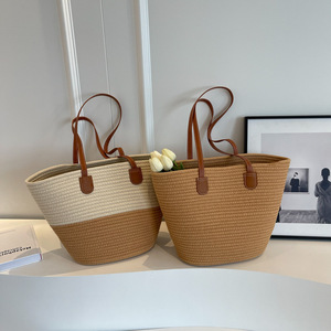 Korean Style Summer Cotton Woven Tote <b>Bag</b> Large Capacity Women's Basket Nordic <b>Straw</b> <b>Bag</b> Everyday Outfits Horizontal Square - Product Image 1