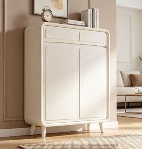 Armoire de rangement moderne en plastique blanc avec deux portes et tiroirs, style scandinave, meubles pour la maison, pour le salon ou le bureau - Product Image 5