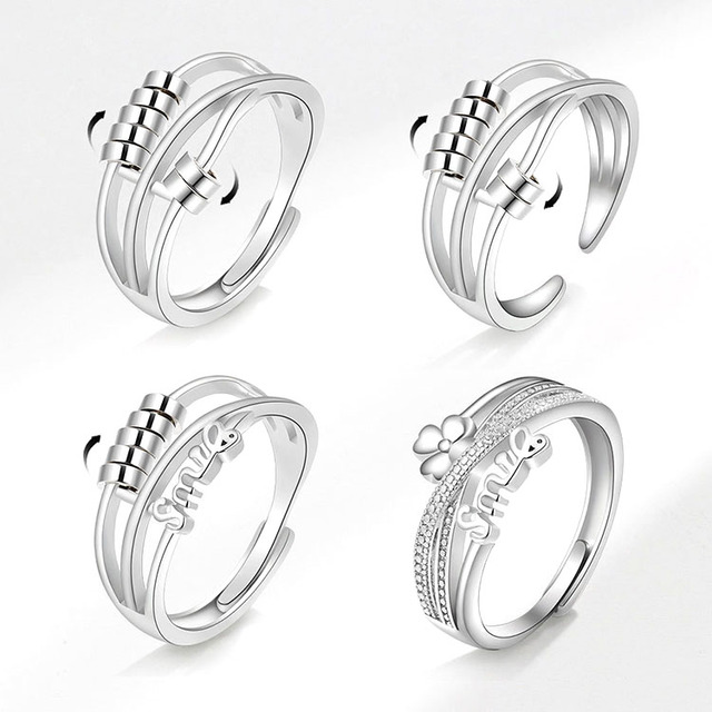 Jewelry Four-leaf Clover Spinning Beads Ring Rotating Spinner Adjustable Rotate Women Fidget Anxiety Rings