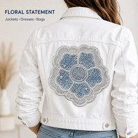 Grande applique florale perlée bleue avec sequins, broderie à coudre pour décorer vestes, robes, sacs et projets DIY
