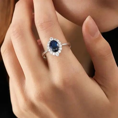 Benutzer definierte Damenmode Luxus Big Aquamarin Stein Diamant Hochzeit S925 Sterling Silber Ringe