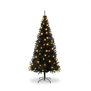 Árbol de Navidad de PVC Negro de 70.9 Pulgadas con 300 Luces LED Blanco Cálido, Decoraciones Festivas - Product Image 1
