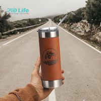 Gobelets isothermes fins en acier inoxydable de 20 oz avec couvercle et paille, en cuir PU avec logo laser personnalisé PYD Life