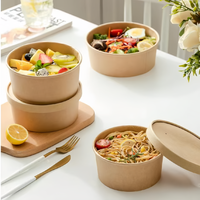 Bol à salade/sandwich en papier kraft biodégradable et écologique, avec couvercle en PE, logo personnalisé en relief, simple paroi, recyclé