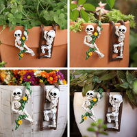Siap Kirim Set Figurine Gantungan Pot Tengkorak Resin untuk Dekorasi Tepi Pot Bunga, Hiasan Halloween Tengkorak Mini