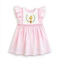 Ensemble assorti Pâques pour sœurs : Robe tissée à manches volantées pour tout-petits, Robe d'été pour enfants avec broderie mignonne lapin et carotte, Barboteuse bulle pour bébé
