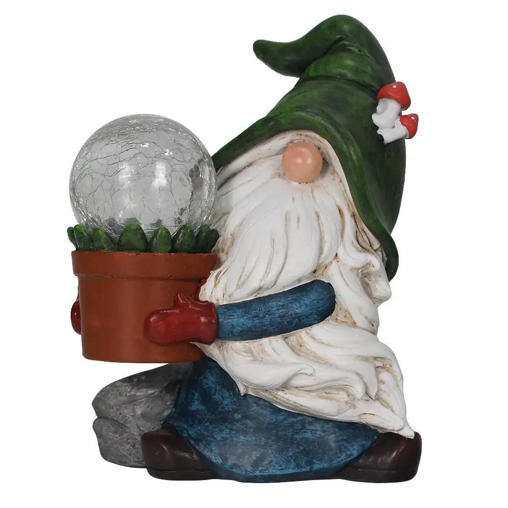 Garden Gnomes Statue Resin Gnome Figurine Carrying with Solar LED Lights Outdoor for Patio Lawn Porch Yard Art Decoration