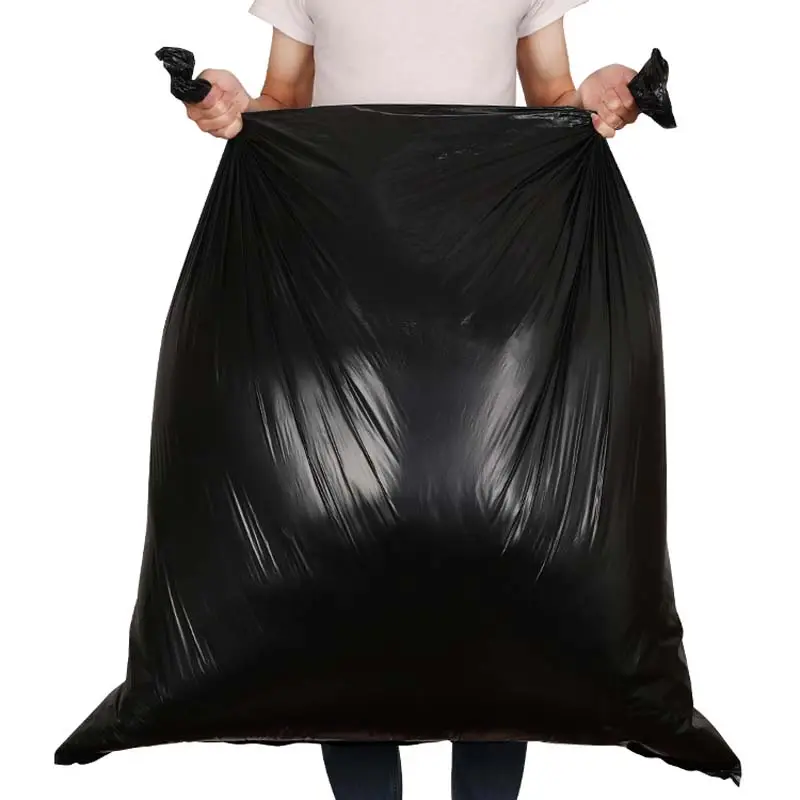 Bolsa de basura reutilizable de plástico para comestibles, papelera de plástico negro resistente, 55 y 33 galones, reciclada