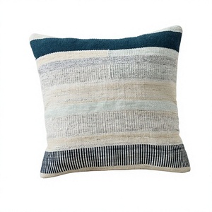 <b>INDIAN</b> TEXTILES H/L Striped Linen Cotton <b>Throw</b> Pillow Cover Square Bohemian Woven Removable Washable Decorative Cushion - Product Image 1
