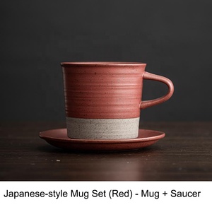 Ensemble de tasses à café expresso écologiques européennes, logo personnalisé, design bicolore, tasse et soucoupe en céramique vintage rétro avec style café - Product Image 5