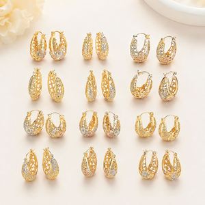 ต่างหูห่วงทองเหลืองวินเทจสำหรับทุกเพศ ลายสีสันสดใส ประดับเพชรซิคอน ชุบทอง 18K ต่างหูแบบห้อย ขายส่ง เครื่องประดับแฟชั่น - Product Image 1