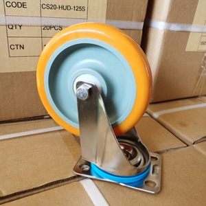 Schwerlast 4'' 5'' 6'' 8'' Anti-Rost Edelstahl 304 Drehplatte Inox-Rahmen-Rolle mit PU-Nylonkautschukrädern 100-200 mm - Product Image 5