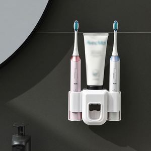 Promotional Plastic Eco-Friendly Modern Bathroom Accessories Double Hole Wall Toothbrush Organizer <b>Toothpaste</b> Dispenser Electric - Product Image 3