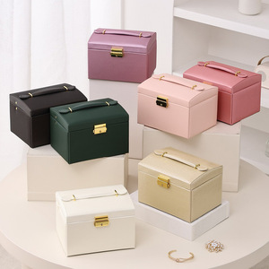 Manufacturer Wholesale PU Leather Jewelry Storage Box with <b>Mirror</b> and Portable Handle for Ring Bracelet Necklace Earring Travel - Product Image 3