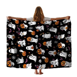 Manta de Franela Suave con Diseño de Calabaza Fantasma de Dibujos Animados de Halloween, Manta Rectangular de Polar para el Hogar, Ecológica, Estilo Otoñal - Product Image 5
