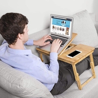 Support d'ordinateur portable réglable en bois de bambou Portable pratique pliable en bois Table d'ordinateur portable bureau pour chambre et salon Design Simple