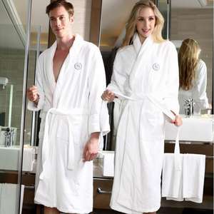 Albornoces de Hotel con Logotipo Personalizado de Fábrica, Juego de Albornoces XL 100% Algodón de Rizo, Cuello Chal, Transpirables y Cómodos, Blancos - Product Image 1