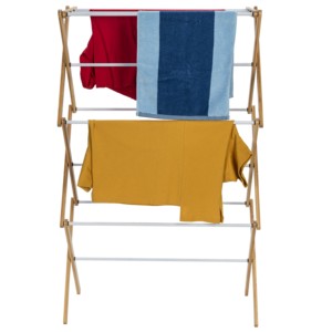 Séchoir à linge pliable à 3 niveaux, type sol, en acier et <span class=keywords><strong>bambou</strong></span>, extensible, pour salle de bain - Product Image 3