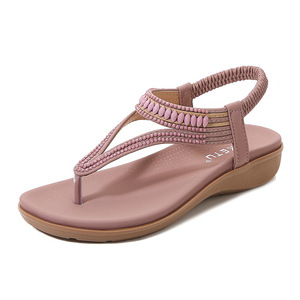 Sandalias de Mujer de Cuero Genuino Estilo Playa Americana, Diseño Geométrico Evergreen, Suela Gruesa y Acolchada - Product Image 1