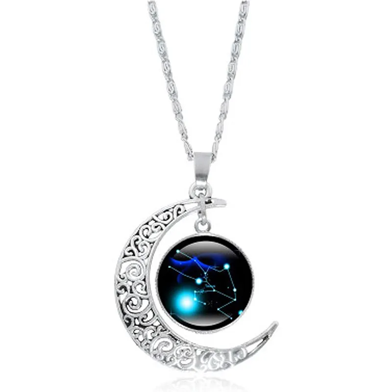 Crescent Moon 12 Sterrenbeeld Ketting Astrologie Horoscoop Charm Ketting Hanger Ketting