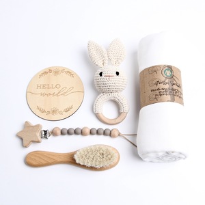 Handmade <strong>Crochet</strong> Wooden Baby Rattle Animal <strong>Set</strong> with Pacifier Clip Personalized Back to School Gift for Newborns Baby Shower Gift - Product Image 6