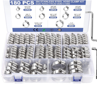 Assortiment de colliers de serrage pour tuyaux, kit de 180 colliers de serrage en acier inoxydable de 1/4 " à 2" (6-51 mm), colliers de serrage à vis sans fin