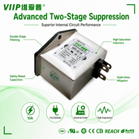 VIIP VIP1-1E-10 10325 Filtre de puissance EMI pour prise IEC 10A 115/250VAC, module de commutation à double fusible 3-en-1, filtre EMC à fuite ultra-faible