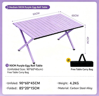 Nouvelle chaise lune violette populaire et table pliante rectangulaire en acier au carbone pour l'extérieur, ensemble complet table et chaises violettes