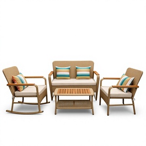 Made Vietnam Modern <b>Rattan</b> Acacia Outdoor 4 PCS Patio Set KD <b>Sofa</b> Chair Coffee Table All-Weather Comfortable Apartment Dining - Product Image 3