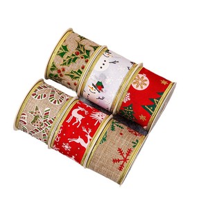 Printed Wire Edged Burlap Christmas <b>Ribbon</b> for DIY Bow, Wreath & Xmas Gift Wrapping Decoration - Product Image 5